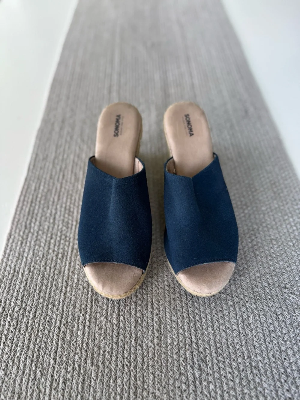 Vintage Sonoma Navy Blue Genuine Suede Espadrille Wedge Sandals Size 8